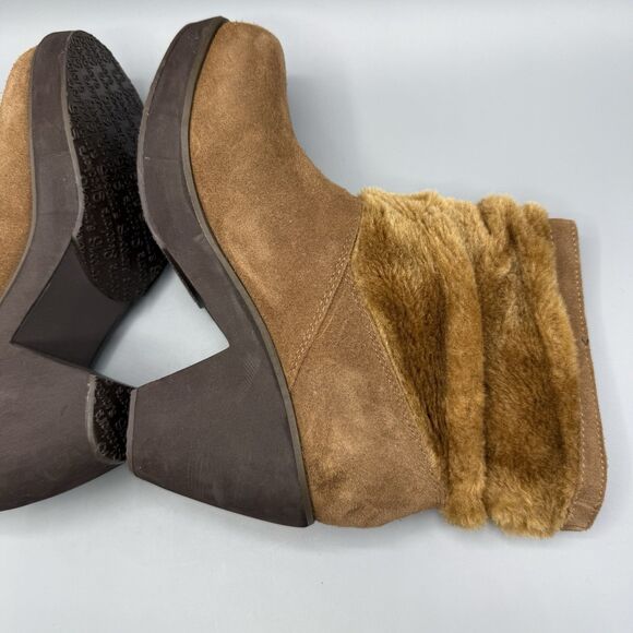 Skechers Leather Boots Womens Faux Fur Platform Ankle Bootie Brown Size 8.5 - Picture 9 of 11